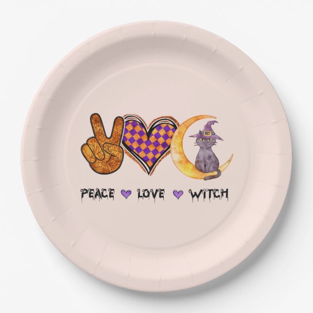 Assiettes En Carton Paix, Amour, Sorcière (Devant)
