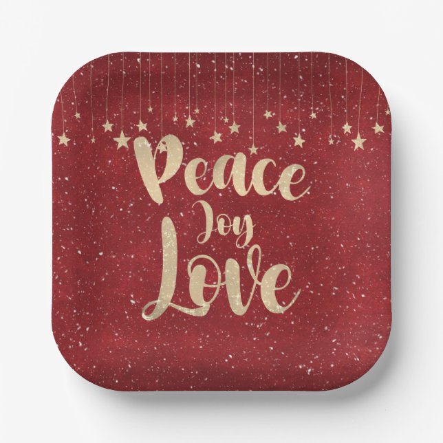 Assiettes En Carton Paix Joie Amour avec étoiles (Recto)