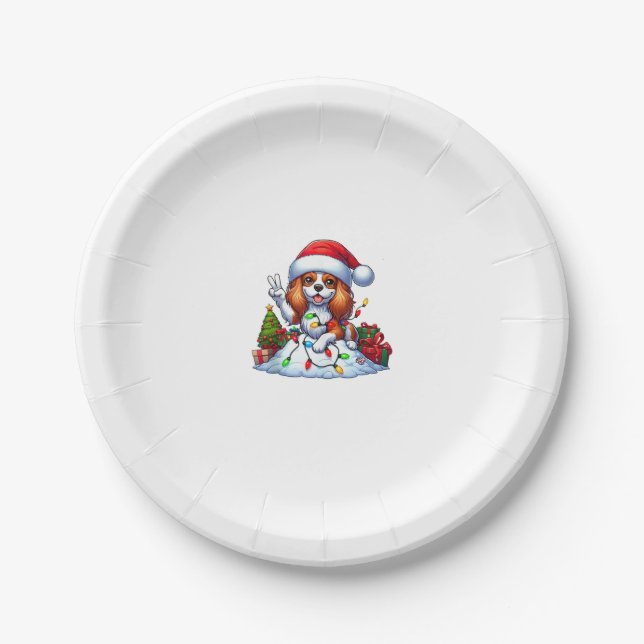 Assiettes En Carton Paix main Cavalier Roi Charles Spaniel Noël (Devant)
