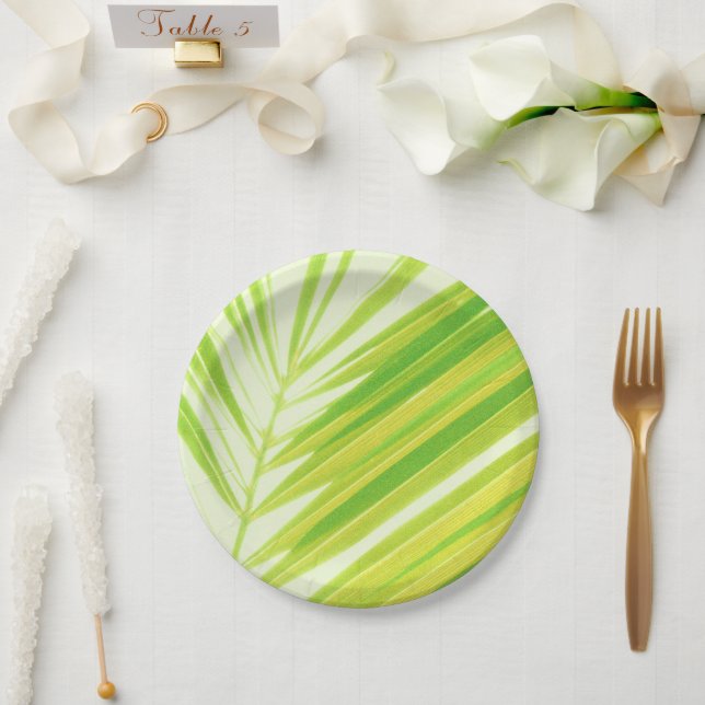 Assiettes En Carton Pale Green Pastel Palm Feuilles (Mariage)
