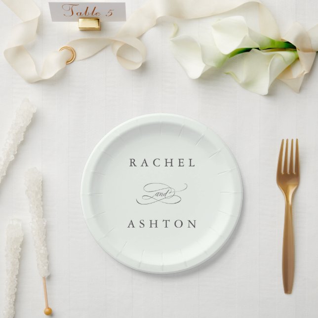 Assiettes En Carton Pale Green Simple Mariage élégant (Mariage)