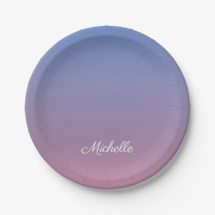 Assiettes En Carton Pale rose et bleu dégradé ombre