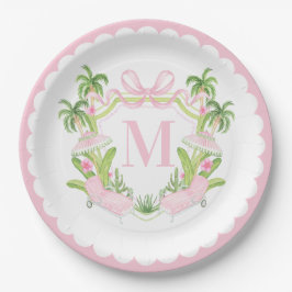 Assiettes En Carton Palm Beach Pink Loungers Monogram Crest
