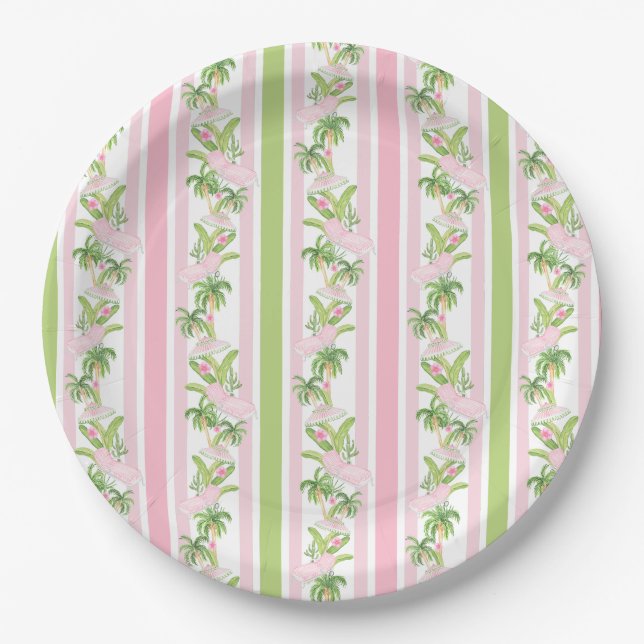 Assiettes En Carton Palm Beach Pink Pool Loungers (Devant)
