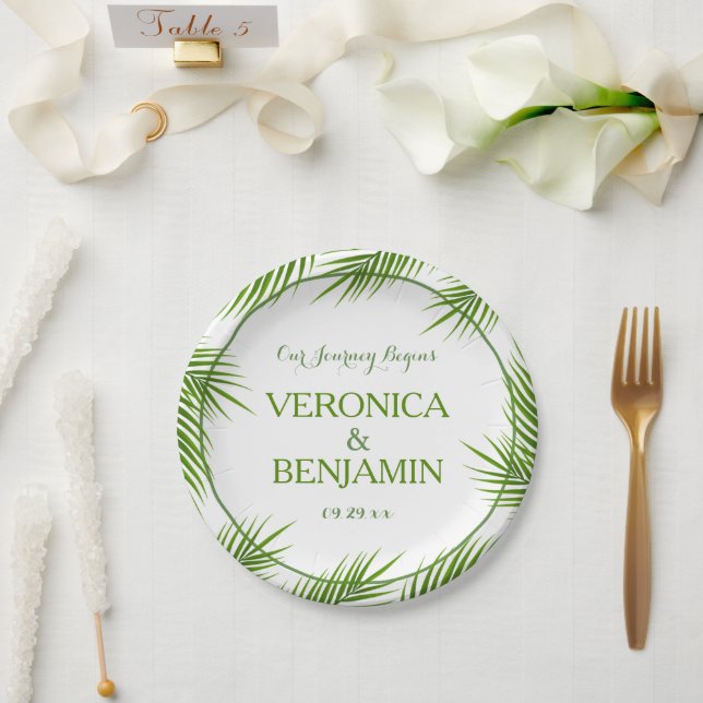Assiettes En Carton Palm Feuilles Tropical Beach Mariage (Mariage)