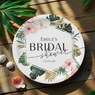 Assiettes En Carton Palm Hibiscus Fleurs Tropicales pour une Mariée