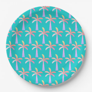Assiettes En Carton Palm Springs Caraïbes Bleu Tropical Palm Tree