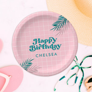 Assiettes En Carton Palm Springs Pool Party Rose Adulte Anniversaire