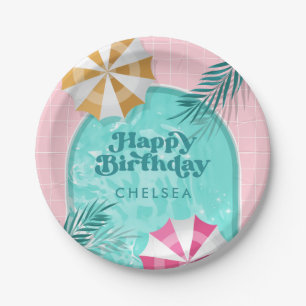 Assiettes En Carton Palm Springs Pool Party Rose Adulte Anniversaire