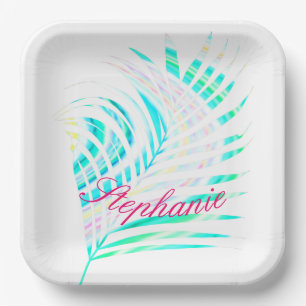 Assiettes En Carton Palm Tree Leaf Motifs Tropical Multicolor Nom