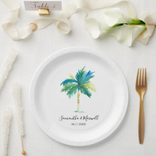 Assiettes En Carton Palm Tree minimal Mariage de plage tropicale