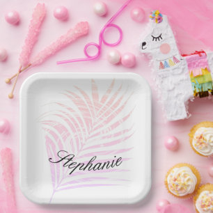 Assiettes En Carton Palm Tree Tropical Custom Name Motif rose