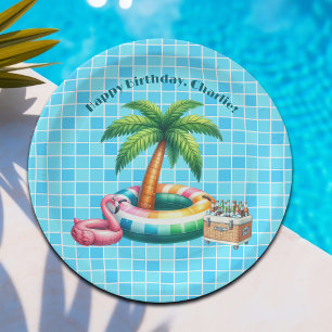 Assiettes En Carton Palm Trees Pool Flamant rose de fête Anniversaire