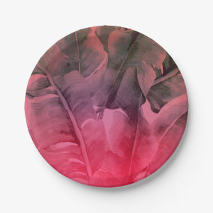 Assiettes En Carton Palme d'été rose Tropical Feuille Luau Party