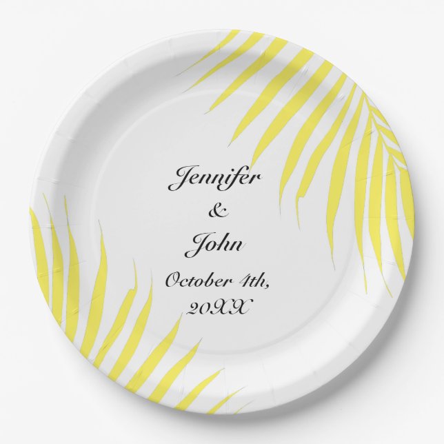 Assiettes En Carton Palmier Folithe Citron Jaune Feuille Mariages (Devant)