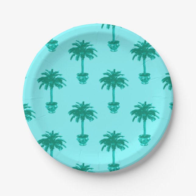 Assiettes En Carton Palmier pointu en Turquoise et Aqua (Devant)