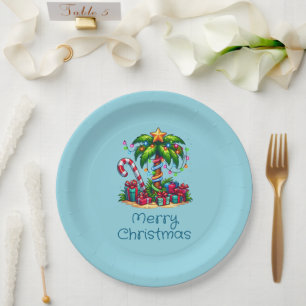 Assiettes En Carton Palmier tropical Joyeux Noël