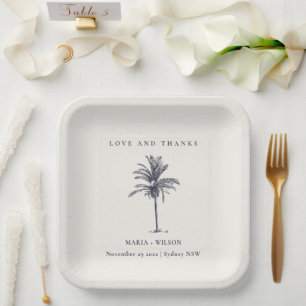 Assiettes En Carton Palmier Tropical Marine Kraft Mariage Merci