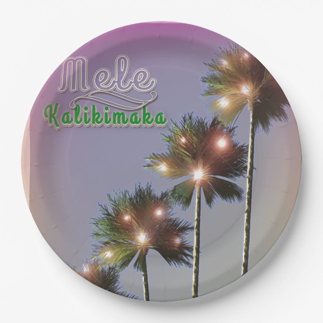 Assiettes En Carton Palmiers Avec Lumières Mele Kalikimaka (Devant)