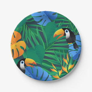 Assiettes En Carton Palmiers de la jungle, fougères et toucans