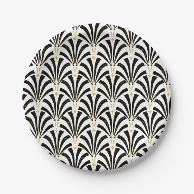 Assiettes En Carton Palmiers noir et blanc des années 1920 (Devant)