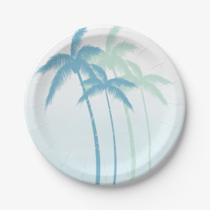 Assiettes En Carton Palmiers tropicaux bleus en bon état Ombre