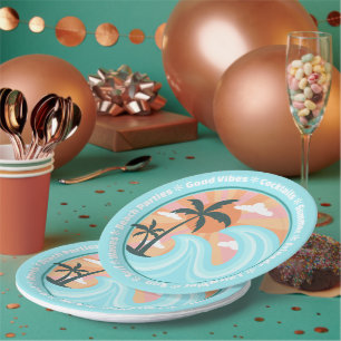 Assiettes En Carton Palmiers tropicaux Hawaiian Island Good Vibes