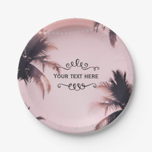 Assiettes En Carton Palmiers Tropicaux & Lumières Plage Rose Beachy