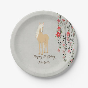 Assiettes En Carton Palomino Personnalisé Fleurs de Pony Horse Anniver