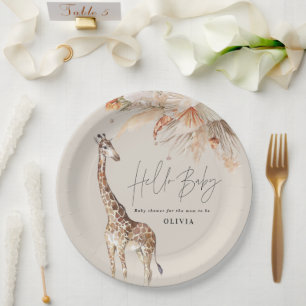 Assiettes En Carton Pampas botanique herbe girafe moderne safari chic