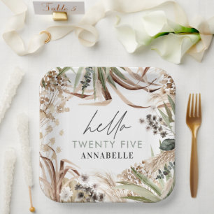 Assiettes En Carton Pampas d'anniversaire eucalyptus moderne boho papi