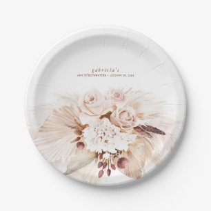 Assiettes En Carton Pampas d'herbe et fleurs pastel bohème doux