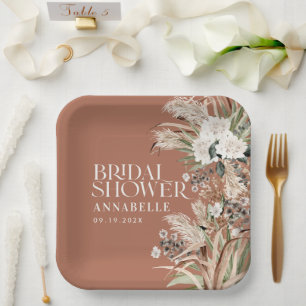 Assiettes En Carton Pampas douche nuptiale moderne élégante terre cuit