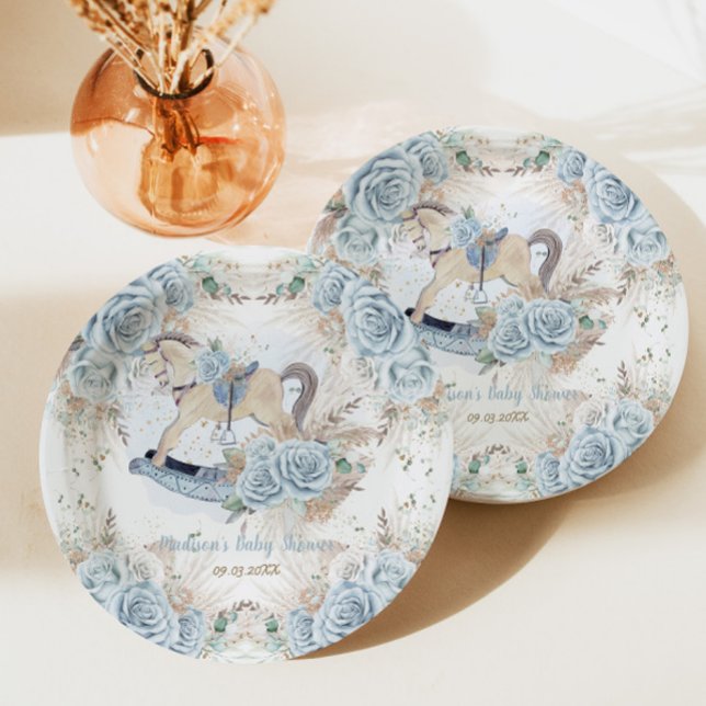 Assiettes En Carton Pampas Grass Blue Floral Rocse Baby shower (Créateur téléchargé)