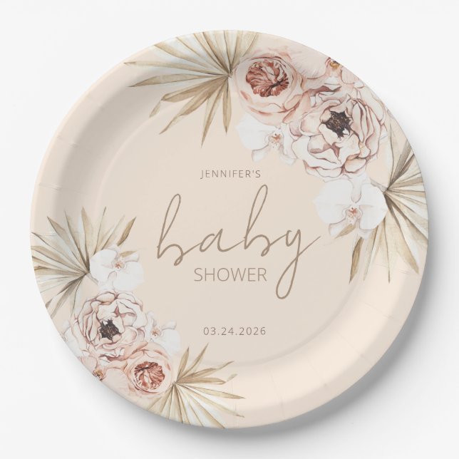 Assiettes En Carton Pampas Grass Boho Baby shower bohème (Devant)