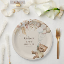 Pampas Grass Boho Teddy Bear Baby shower Papier Pl