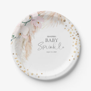 Assiettes En Carton Pampas Grass Rose Floral Bébé Parsemé
