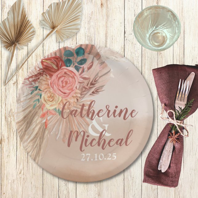 Assiettes En Carton Pampas Grass Terracotta Boho Chic Wedding Party (Créateur téléchargé)