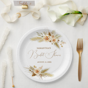 Assiettes En Carton Pampas herbe aquarelle boho élégante Fête des mari