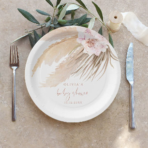 Assiettes En Carton Pampas herbe baby shower bohème
