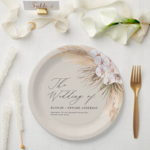 Assiettes En Carton Pampas herbe séché botanique script boho mariage p