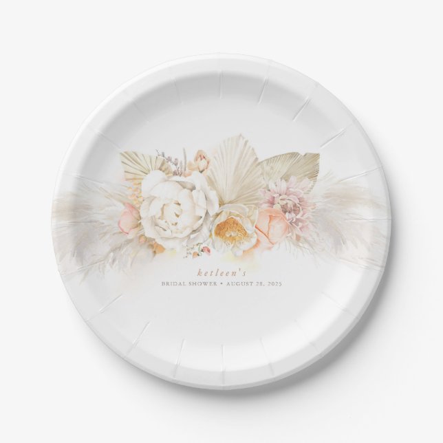 Assiettes En Carton Pampas Pastel doux Grass et Fleurs tendres (Devant)