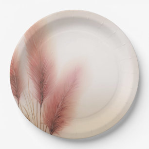 Assiettes En Carton Pampas rose Grass Bohême Mariage Boho