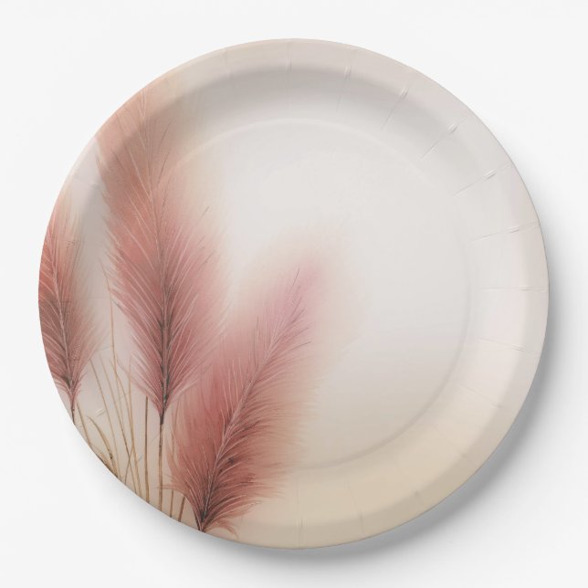 Assiettes En Carton Pampas rose Grass Bohême Mariage Boho (Devant)