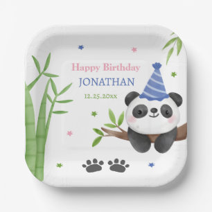 Assiettes En Carton Panda Bear Bamboo Vert Enfants Anniversaire 