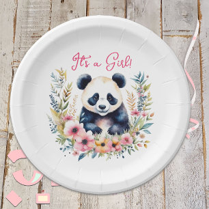 Assiettes En Carton Panda Bear in Flowers La fille C'est une fille