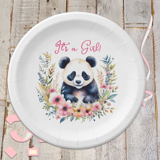 Assiettes En Carton Panda Bear in Flowers La fille C'est une fille (Créateur téléchargé)