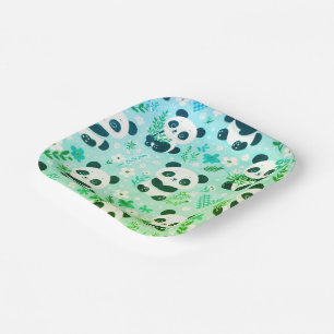 Assiettes En Carton Panda Bear Motif Vert Imprimer