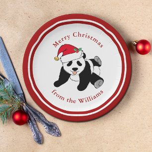 Assiettes En Carton Panda Bear Noël mignon Custom Red Party