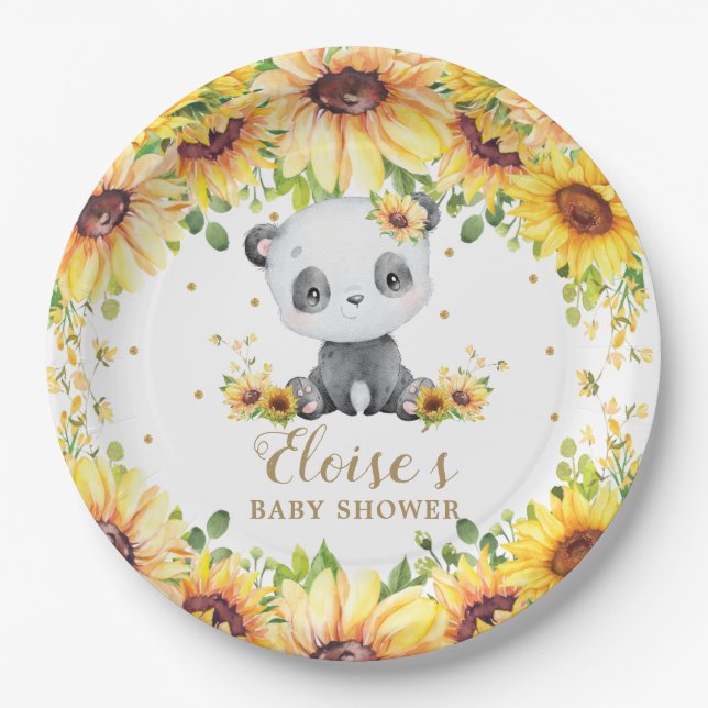 Assiettes En Carton Panda Bear Sunflowers Baby shower fête d'anniversa (Devant)
